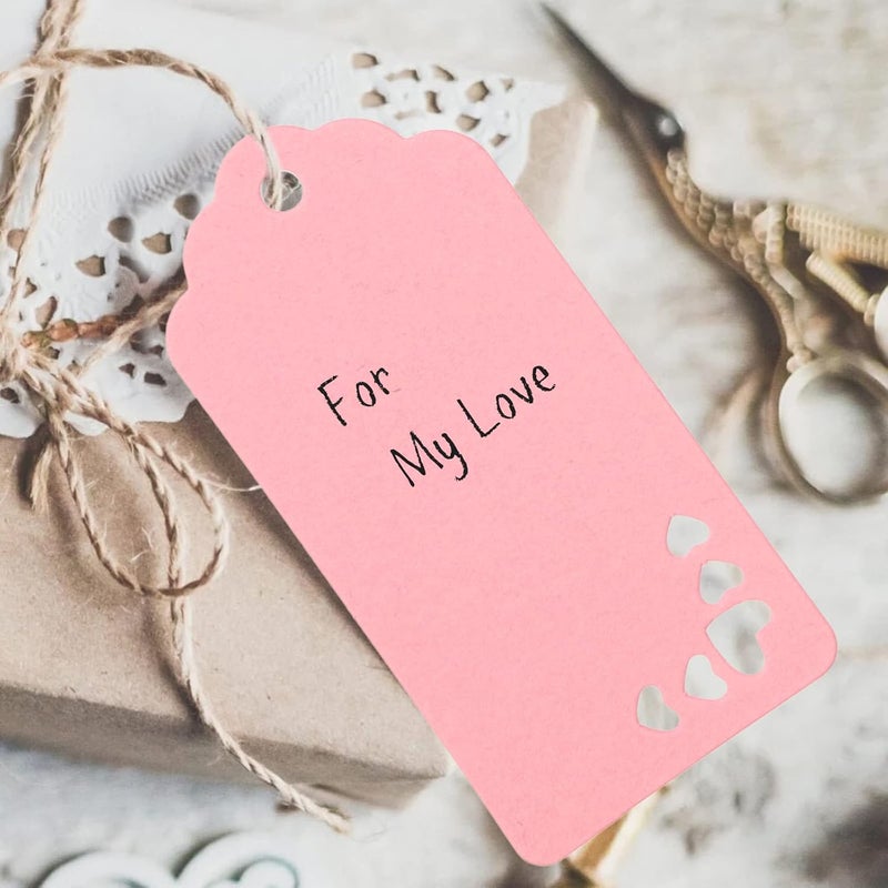 g2plus 100PCS Kraft Paper Gift Tags, 6 Color Hollow Heart Tag, Wedding Favors Hangtags, Blank Gift Tags with String for Baby Shower, Wedding Party Favors - Image 4