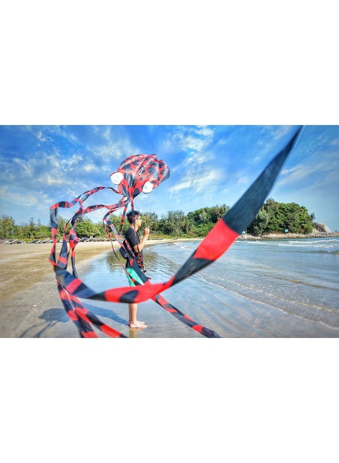 kizh Kite Octopus Large Frameless Soft Parafoil Kites For Kids And Adults Easy Flyer Kite For Beach Park Garden Playground 150 Inchs Long Perfect Outdoor Fun(Red) - Image 5