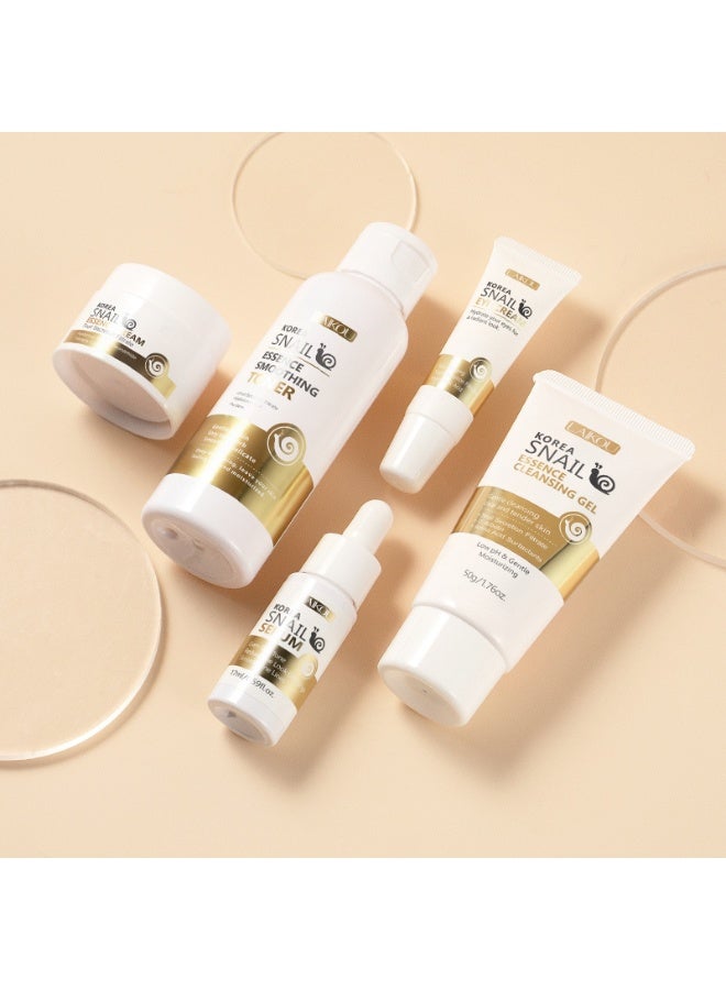Laikou 5PCS Snail Revitalizing Skincare Set Deep Hydration Soften&Smooth Anti Aging Face Skin Set Fade Dark Eye Circles Eye Cream Smoothing Toner, Radiance Serum, Tightening Eye Cream, Long-Lasting Moisturization Face Cream, Tender Skin Cleansing Gel - Image 5