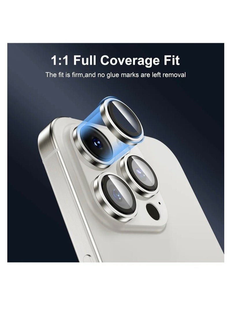 Generic Camera Lens Protector for iPhone 15 Pro 6.1-Inch and iPhone 15 Pro Max 6.7-Inch, 9H Tempered Glass Metal Individual Ring Cover, HD Clear, 3-Pieces Silver Titanium  - Image 2