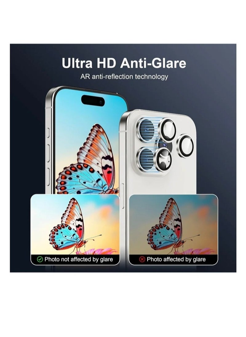 Generic Camera Lens Protector for iPhone 15 Pro 6.1-Inch and iPhone 15 Pro Max 6.7-Inch, 9H Tempered Glass Metal Individual Ring Cover, HD Clear, 3-Pieces Silver Titanium  - Image 3