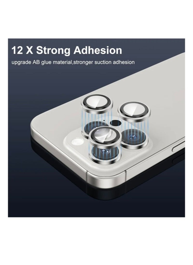 Generic Camera Lens Protector for iPhone 15 Pro 6.1-Inch and iPhone 15 Pro Max 6.7-Inch, 9H Tempered Glass Metal Individual Ring Cover, HD Clear, 3-Pieces Silver Titanium  - Image 4