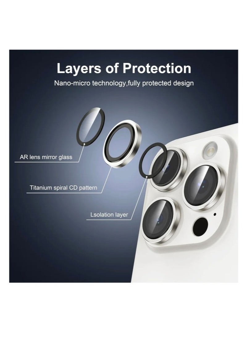 Generic Camera Lens Protector for iPhone 15 Pro 6.1-Inch and iPhone 15 Pro Max 6.7-Inch, 9H Tempered Glass Metal Individual Ring Cover, HD Clear, 3-Pieces Silver Titanium  - Image 5