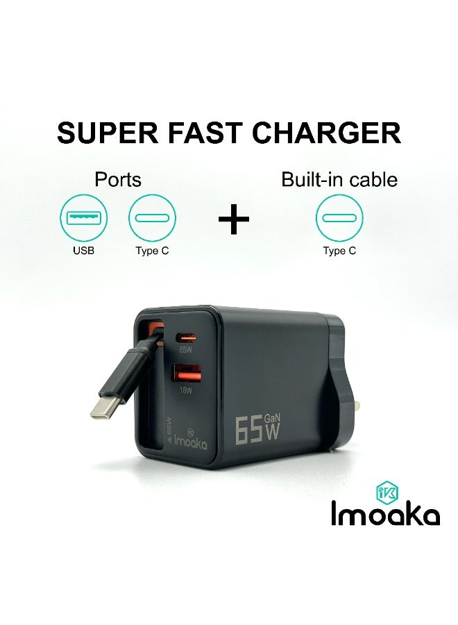 Imoaka 65W USB-C Wall Charger, Dual Port Quick Charge  Power Adapter, Smart Power Delivery, Compatible with Smartphones, Tablets, AirPods, Digital Cameras - Image 3