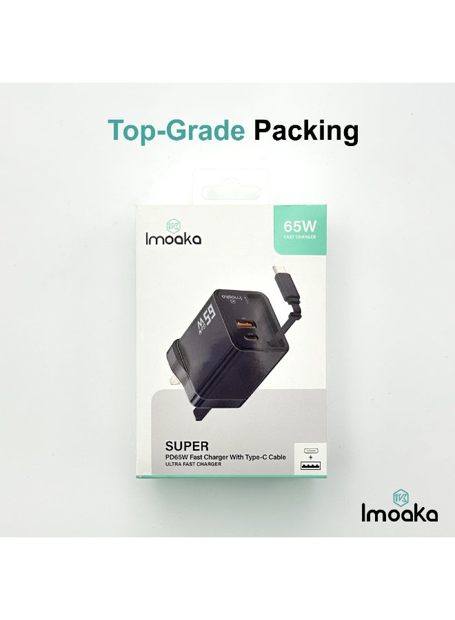 Imoaka 65W USB-C Wall Charger, Dual Port Quick Charge  Power Adapter, Smart Power Delivery, Compatible with Smartphones, Tablets, AirPods, Digital Cameras - Image 1