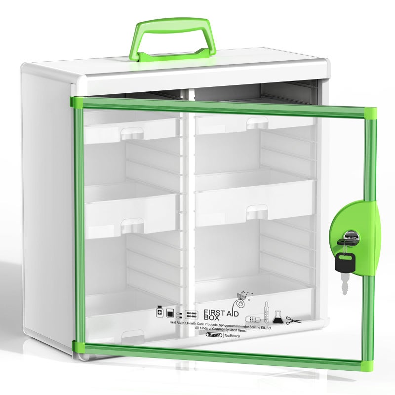 Glosen Medicine Cabinet with Key Wall Mounted Medication Lock Box  Green 15x 67 x 13 Inch Portable Storage Container Big Capacity