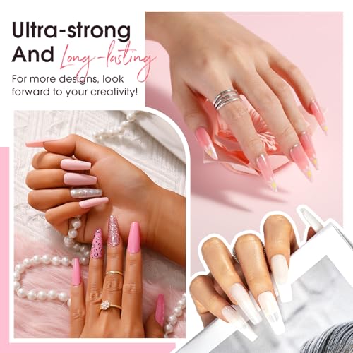 ROSALIND Poly Nail Gel Kit -8 Colors + White Brown Accessories Clear Nude Poly Nails Gel Starter Kit With Slip Solution Nude Pink Extensions Set with Mini UV Lamp - Image 5