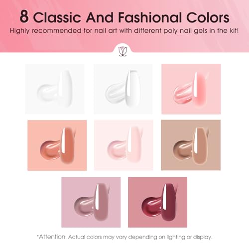 ROSALIND Poly Nail Gel Kit -8 Colors + White Brown Accessories Clear Nude Poly Nails Gel Starter Kit With Slip Solution Nude Pink Extensions Set with Mini UV Lamp - Image 3