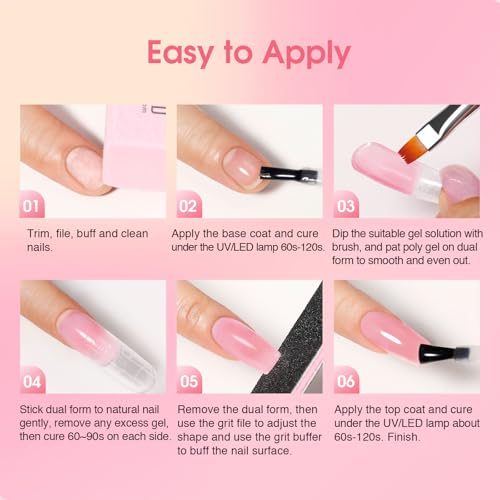ROSALIND Poly Nail Gel Kit -8 Colors + White Brown Accessories Clear Nude Poly Nails Gel Starter Kit With Slip Solution Nude Pink Extensions Set with Mini UV Lamp - Image 4