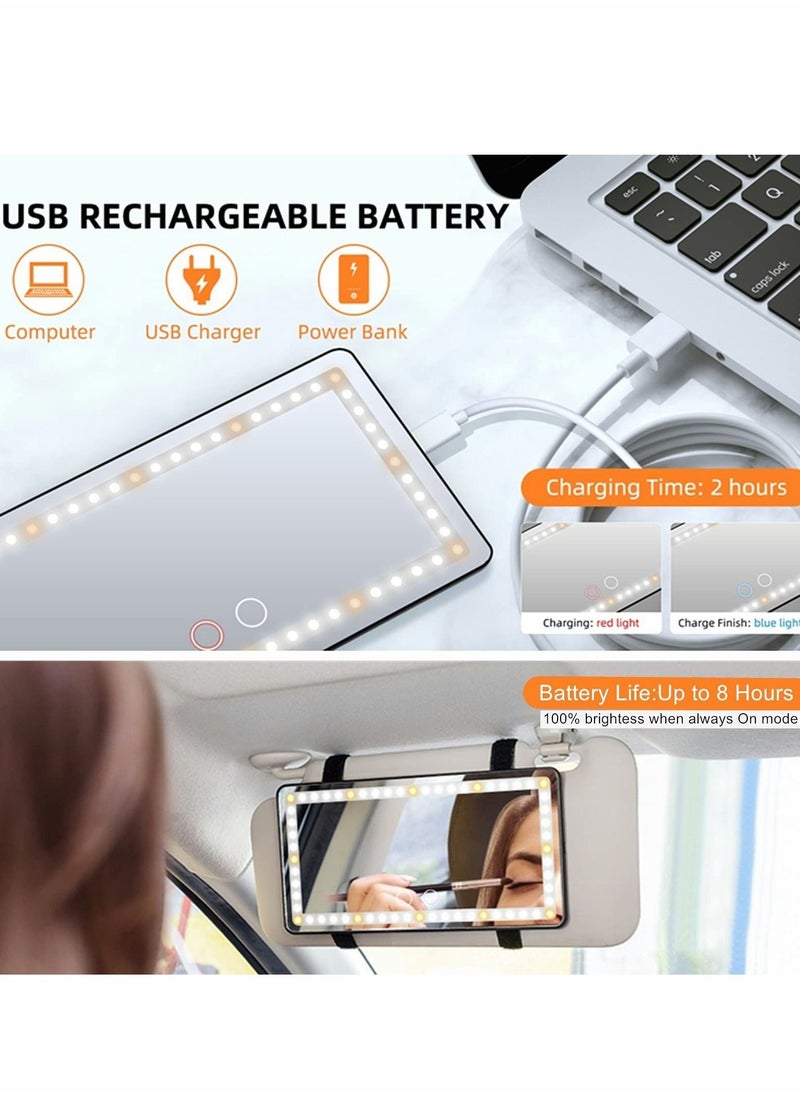 Y&D Car Sun Visor Vanity Mirror, Rechargeable Makeup Mirror with 3 Light Modes & 60 LEDs, Dimmable Clip-on Rear View Sun-Shading Cosmetic Touch on Screen, Universal for Truck SUV  - Image 4