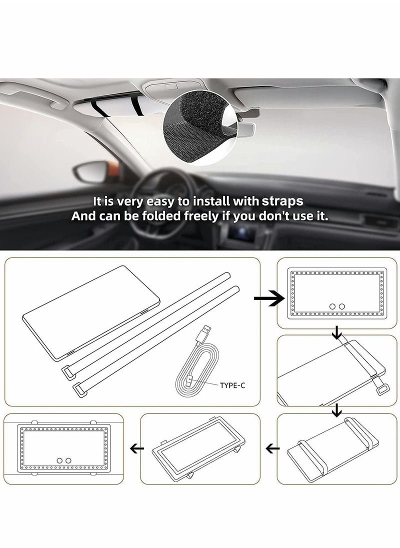 Y&D Car Sun Visor Vanity Mirror, Rechargeable Makeup Mirror with 3 Light Modes & 60 LEDs, Dimmable Clip-on Rear View Sun-Shading Cosmetic Touch on Screen, Universal for Truck SUV  - Image 5