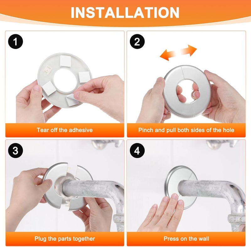 M METERXITY 3-Pack Wall Split Flange, ABS Round Self-Adhesive Escutcheon Plate Cover Buckle for 76mm/2.99 in Dia Pipe Accessories/Floor/Ceiling, Plumbing Cover Plates [Silver,6.5mm/0.26in H] - Image 4