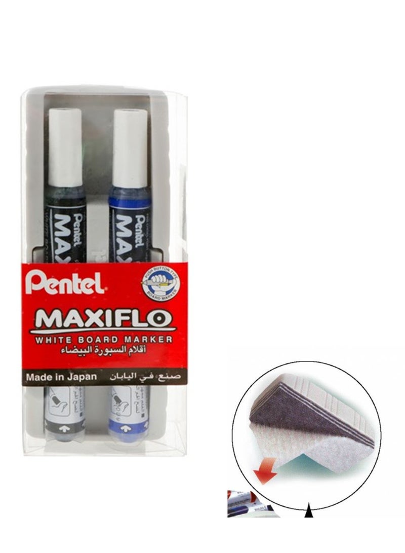 Pentel 2-Piece Maxiflo Slim Whiteboard Erasable Markers Chisel Tip With Eraser - Image 1