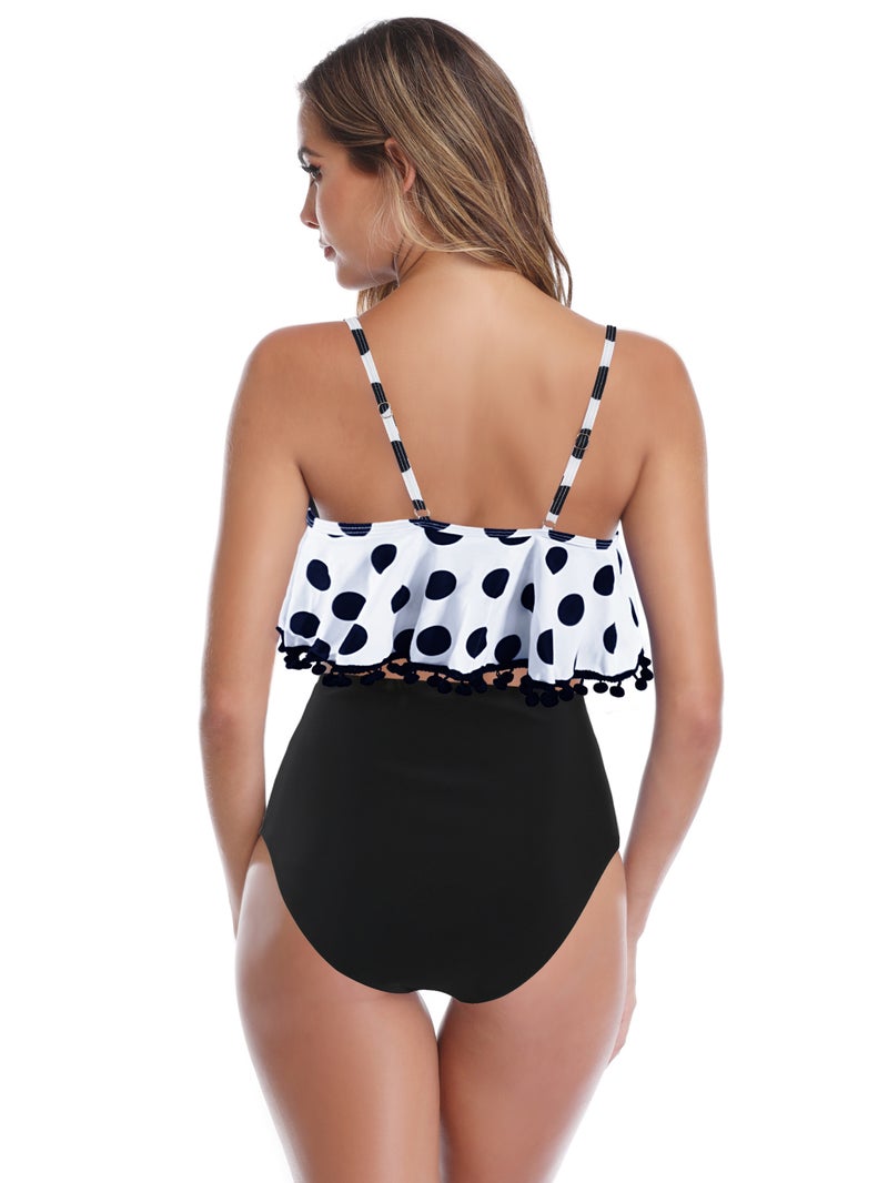 Jolly Chic Dots Print High Waist Flouncy Swimwear Set White/Black - Image 2