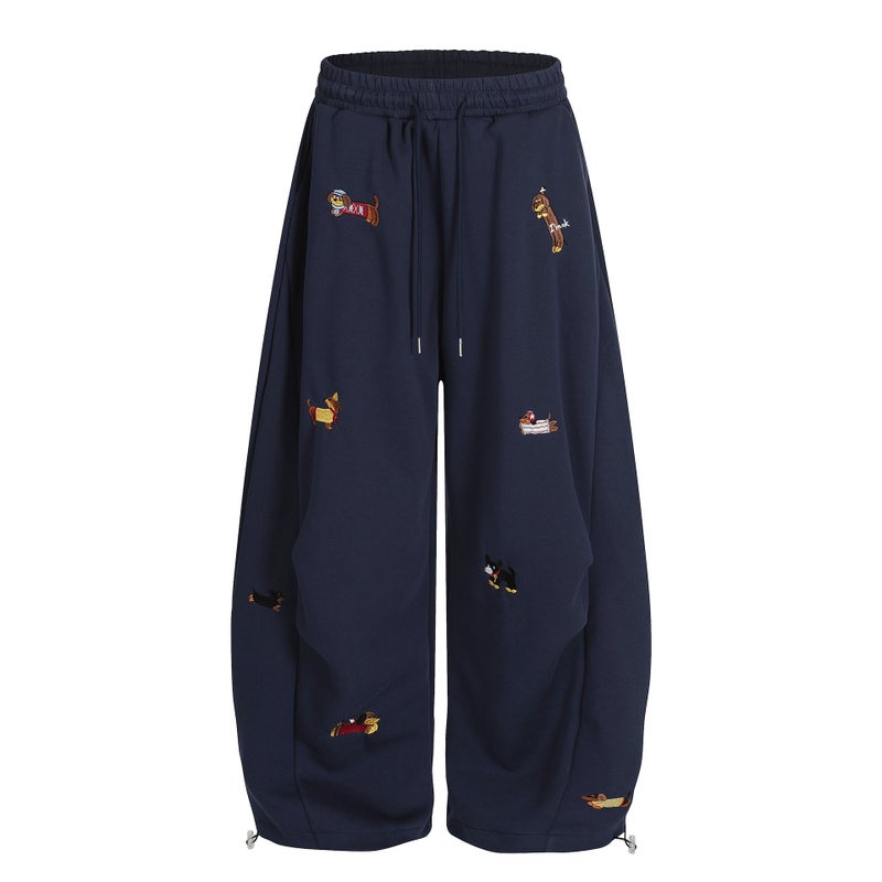 American Retro Fun Puppy Embroidery Casual Pants For Men And Women High-Waisted Lazy Style Loose Versatile Wide-Leg Sweatpants Autumn - Image 4
