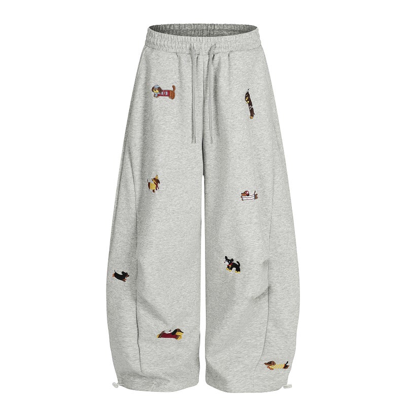American Retro Fun Puppy Embroidery Casual Pants For Men And Women High-Waisted Lazy Style Loose Versatile Wide-Leg Sweatpants Autumn - Image 2