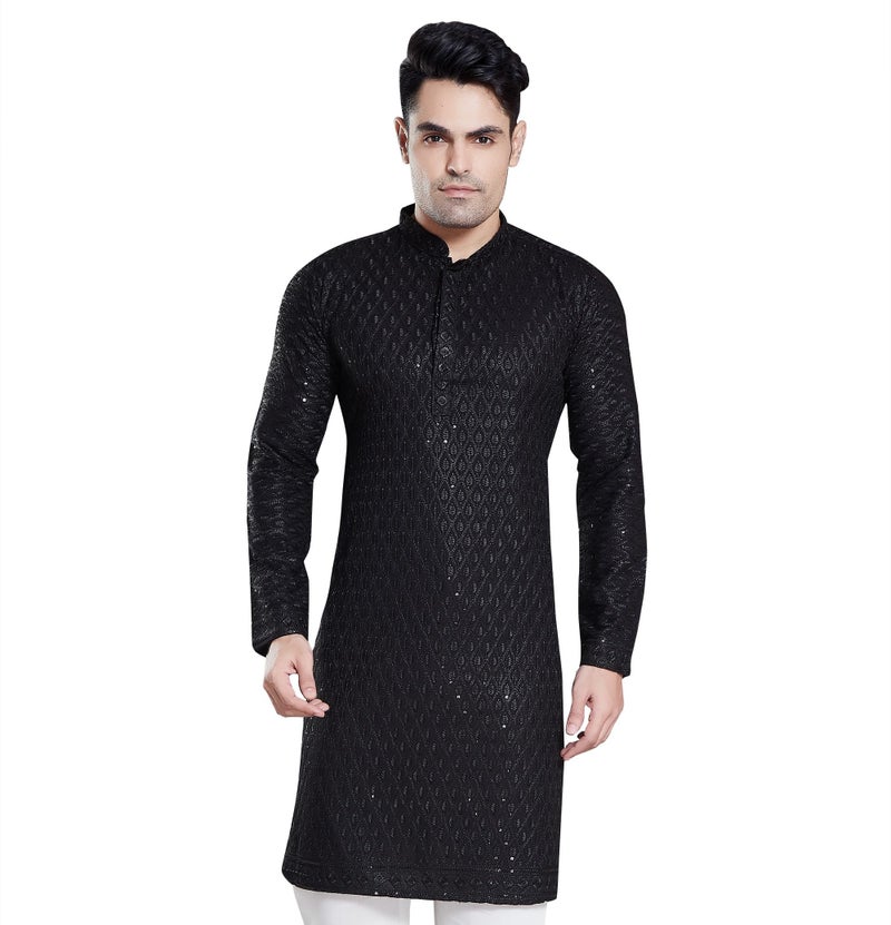 DIVISIVE Men's Sequince Embroidered Cotton Blend Only Slim Fit Kurta (DKRT113_XL_Black) - Image 1