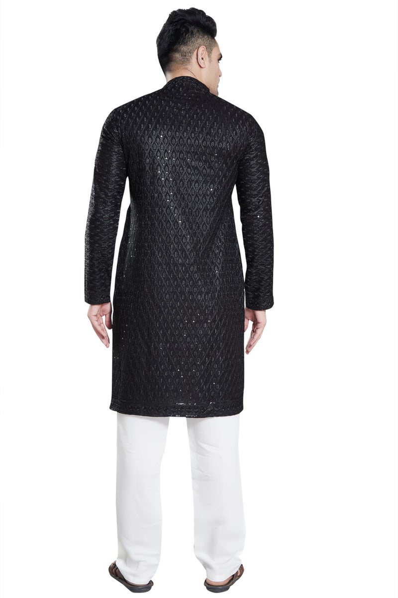 DIVISIVE Men's Sequince Embroidered Cotton Blend Only Slim Fit Kurta (DKRT113_XL_Black) - Image 4