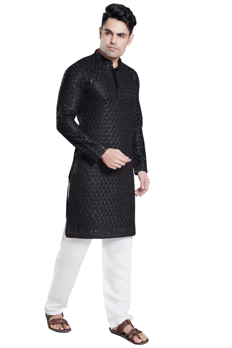 DIVISIVE Men's Sequince Embroidered Cotton Blend Only Slim Fit Kurta (DKRT113_XL_Black) - Image 2