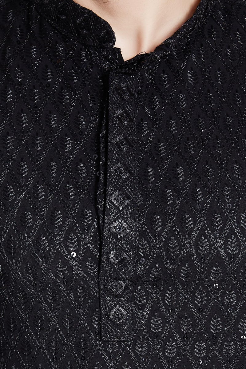 DIVISIVE Men's Sequince Embroidered Cotton Blend Only Slim Fit Kurta (DKRT113_XL_Black) - Image 5