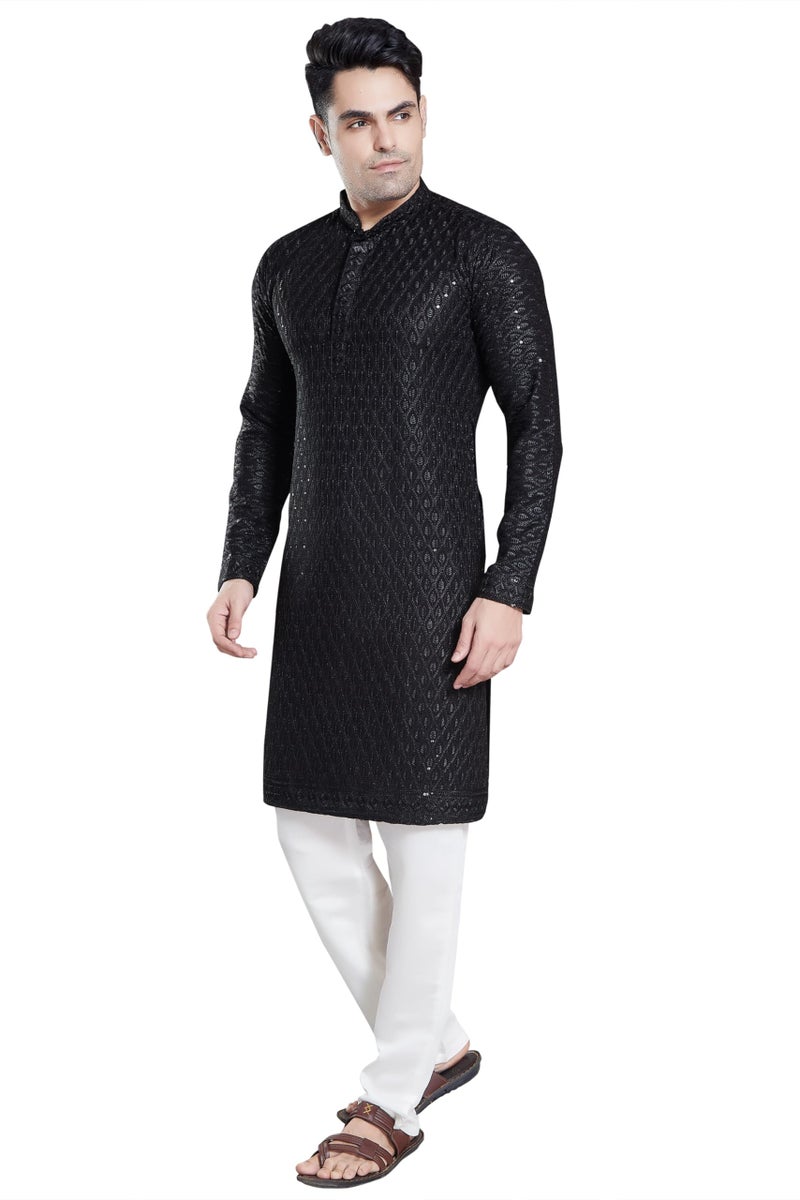 DIVISIVE Men's Sequince Embroidered Cotton Blend Only Slim Fit Kurta (DKRT113_XL_Black) - Image 3