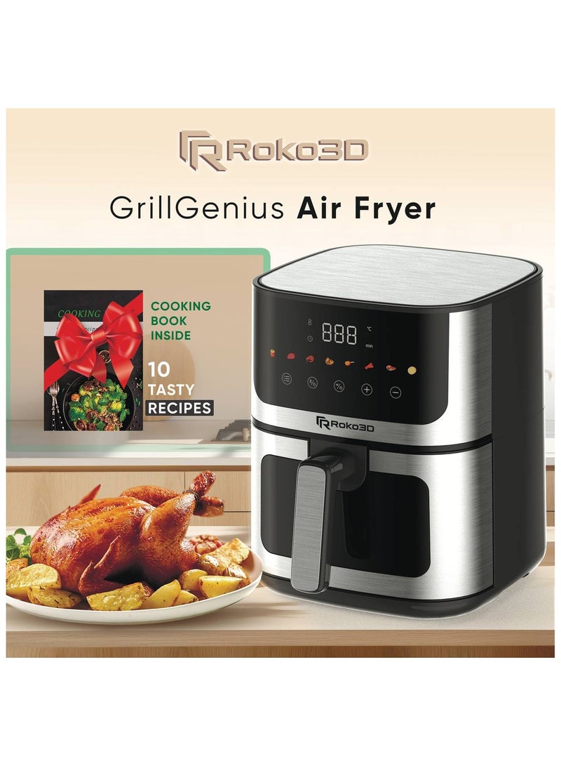 Roko3D Air Fryer ROKO 3D with Visible Window - 5L Capacity for 3-5 Persons | 8 in 1 - Fry, Bake, Toast, Broil, Reheat without Oil - 1400W, Dishwasher Safe Stainless Steel Design, Luxury Black and Silver - Image 4