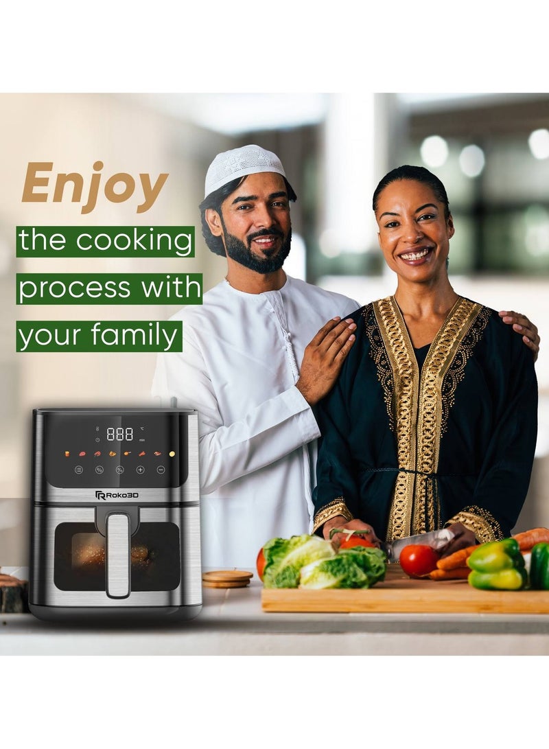 Roko3D Air Fryer ROKO 3D with Visible Window - 5L Capacity for 3-5 Persons | 8 in 1 - Fry, Bake, Toast, Broil, Reheat without Oil - 1400W, Dishwasher Safe Stainless Steel Design, Luxury Black and Silver - Image 5