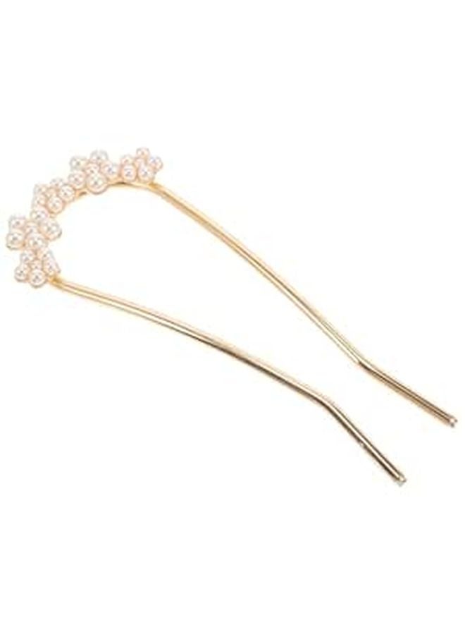 Vintage Pearl Hair Fork U Shape Rhinestone Bridal Hairpin For Women Accessories - Image 1