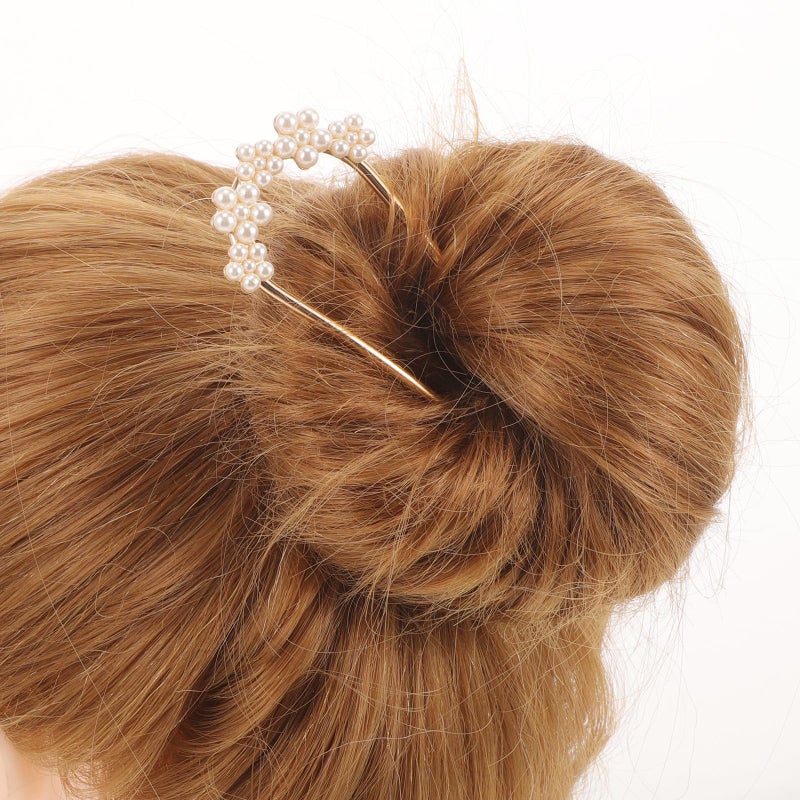 Vintage Pearl Hair Fork U Shape Rhinestone Bridal Hairpin For Women Accessories - Image 4