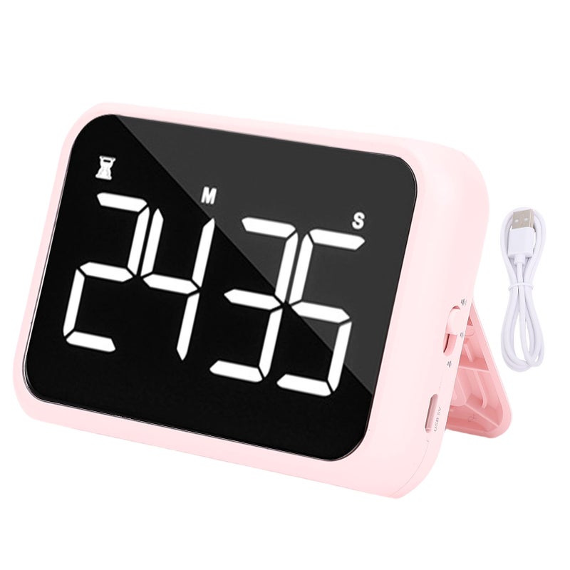Digital Timer 4 Inch LED Screen Adjustable Brightness and Volume Magnetic Count Down Up Timer for Study Cooking Fitness Roseate - Image 1