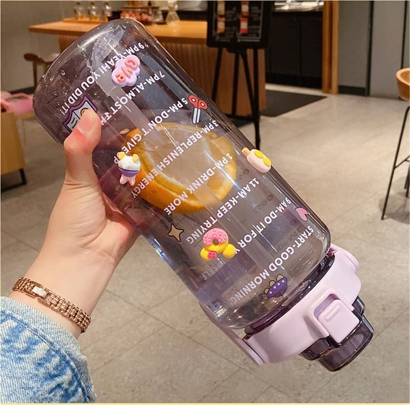 WEZOSHINET Plastic Water Bottle 2000Ml Motivational Water Bottle Large Water Bottle Bpa Free Leak Proof Drinks Bottle For GymRunningCampingOutdoor Sports Multicolor Pack Of 1 - Image 3