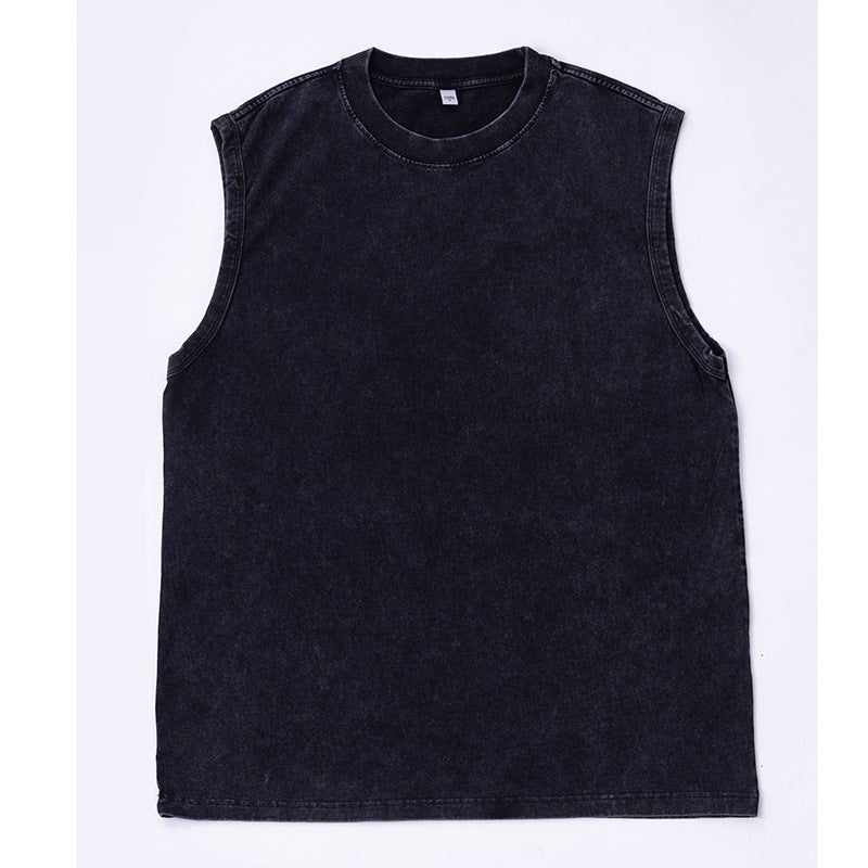 230g Pure Cotton T-Shirt, Vintage-Style Sleeveless T-Shirt, Washed Drop-Shoulder All-Cotton Women's T-Shirt, Loose Tank Top, Pure Cotton Short-Sleeve T-Shirt for  Men - Image 4
