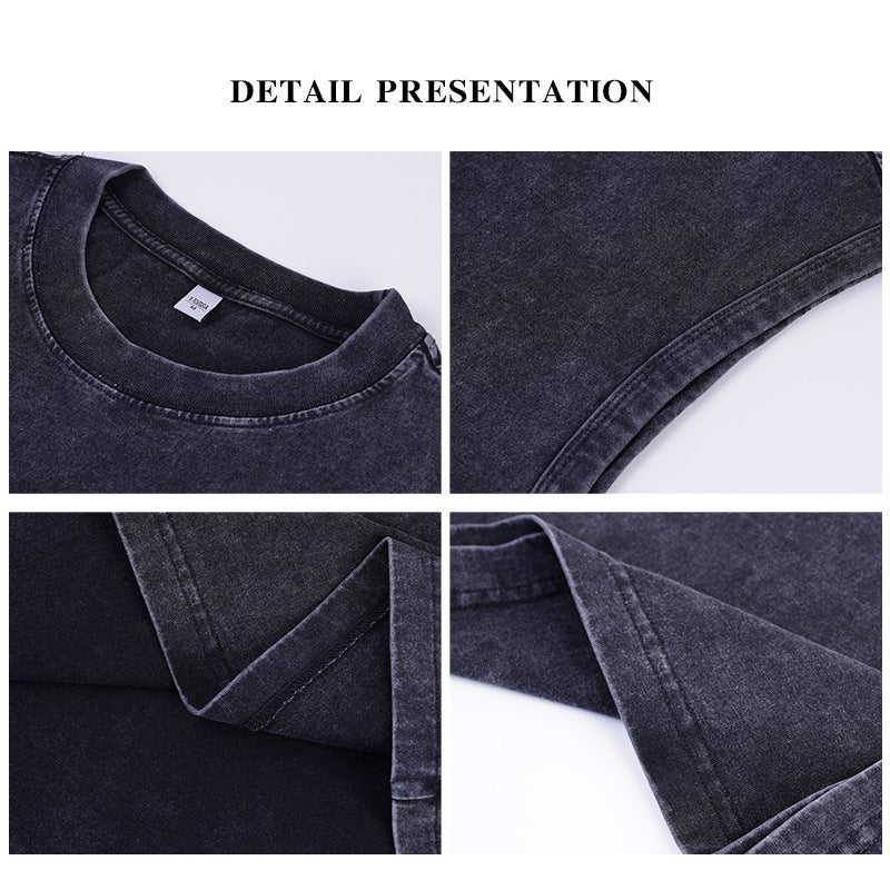 230g Pure Cotton T-Shirt, Vintage-Style Sleeveless T-Shirt, Washed Drop-Shoulder All-Cotton Women's T-Shirt, Loose Tank Top, Pure Cotton Short-Sleeve T-Shirt for  Men - Image 5