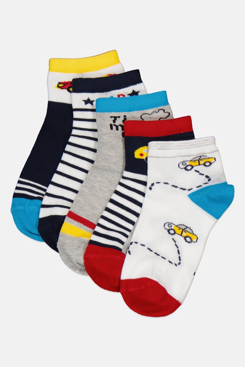 RBX Kids Boy Allover Print 5 Pairs Quarter Non Terry Socks, Multicolor  - Image 1