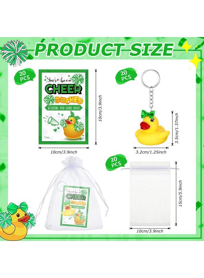 Seenelling 20 Set Cheer Gifts Bulk Duck Keychain You've Been Cheer Ducked Tags Bows Organza Bags for Cheerleader Team Gift (Green) - Image 2