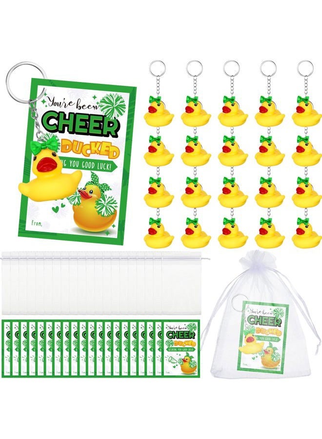 Seenelling 20 Set Cheer Gifts Bulk Duck Keychain You've Been Cheer Ducked Tags Bows Organza Bags for Cheerleader Team Gift (Green) - Image 1