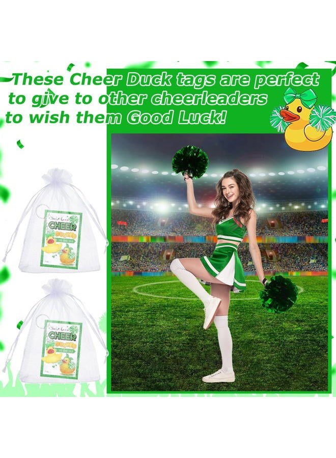 Seenelling 20 Set Cheer Gifts Bulk Duck Keychain You've Been Cheer Ducked Tags Bows Organza Bags for Cheerleader Team Gift (Green) - Image 4