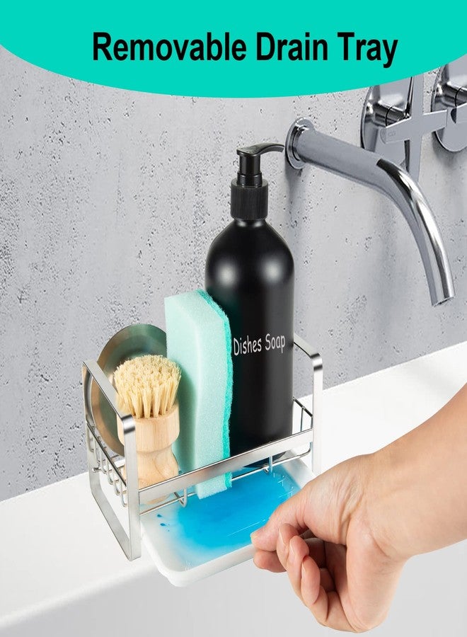 TEZZ Sponge Holder for Kitchen Sink, Stainless Steel Kitchen Storage Sink Caddy for Organizing Sponge, Brush & Dish Soap Dispenser, Sink Organizer Rack with Adhesive or Counter top, Silver - Image 3