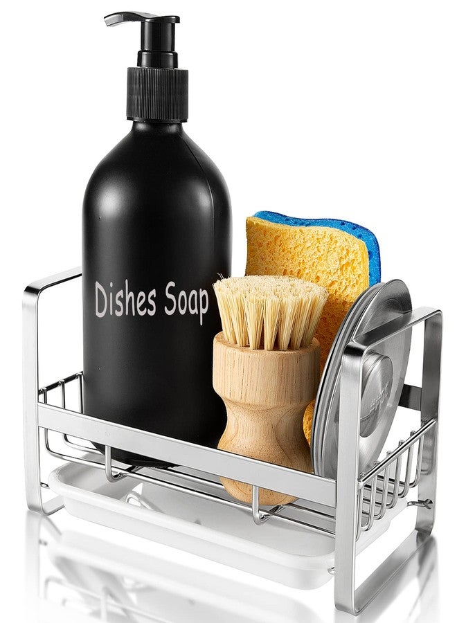 TEZZ Sponge Holder for Kitchen Sink, Stainless Steel Kitchen Storage Sink Caddy for Organizing Sponge, Brush & Dish Soap Dispenser, Sink Organizer Rack with Adhesive or Counter top, Silver - Image 1
