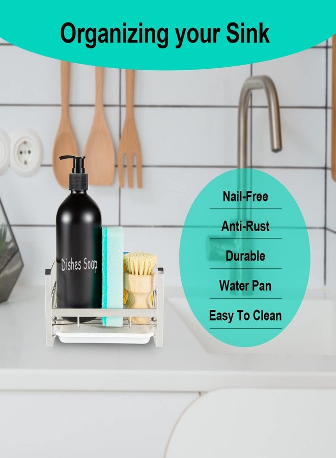 TEZZ Sponge Holder for Kitchen Sink, Stainless Steel Kitchen Storage Sink Caddy for Organizing Sponge, Brush & Dish Soap Dispenser, Sink Organizer Rack with Adhesive or Counter top, Silver - Image 2