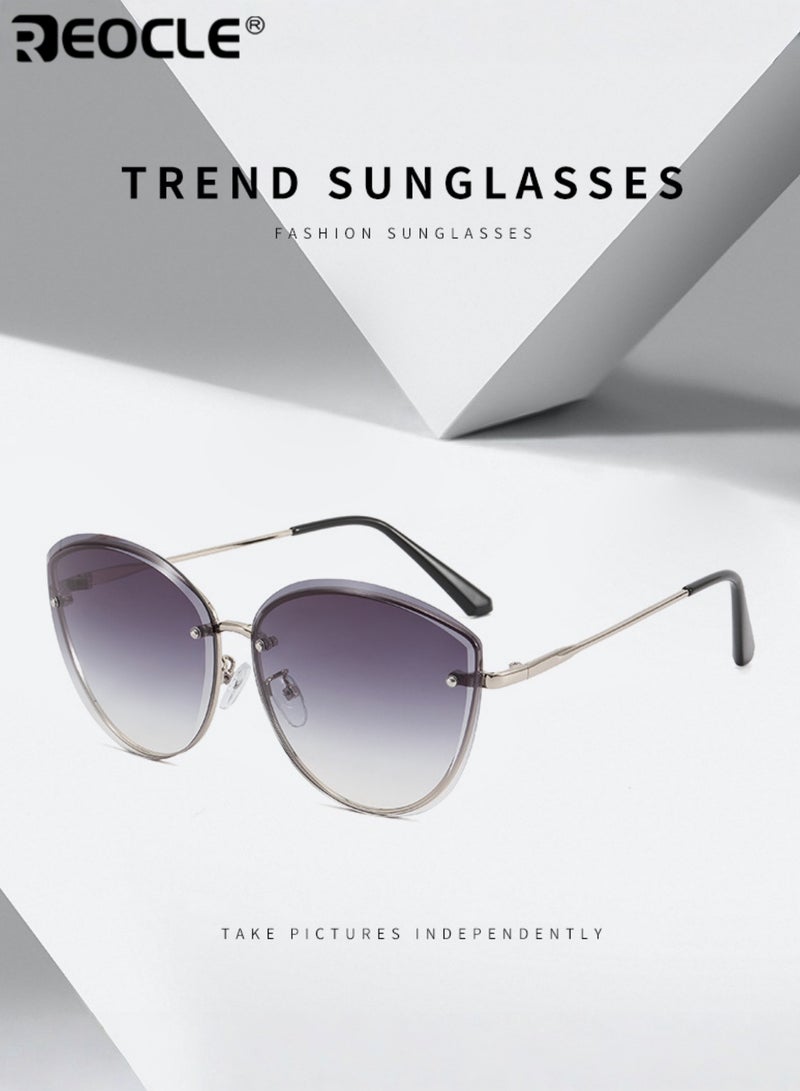 REOCLE Women's Fashion Glasses with Irregular Trimmed Lenses Oversized Cat Eye Design Luxury Show Style Decorative Eyewear for Daily and Special Occasions - Image 3