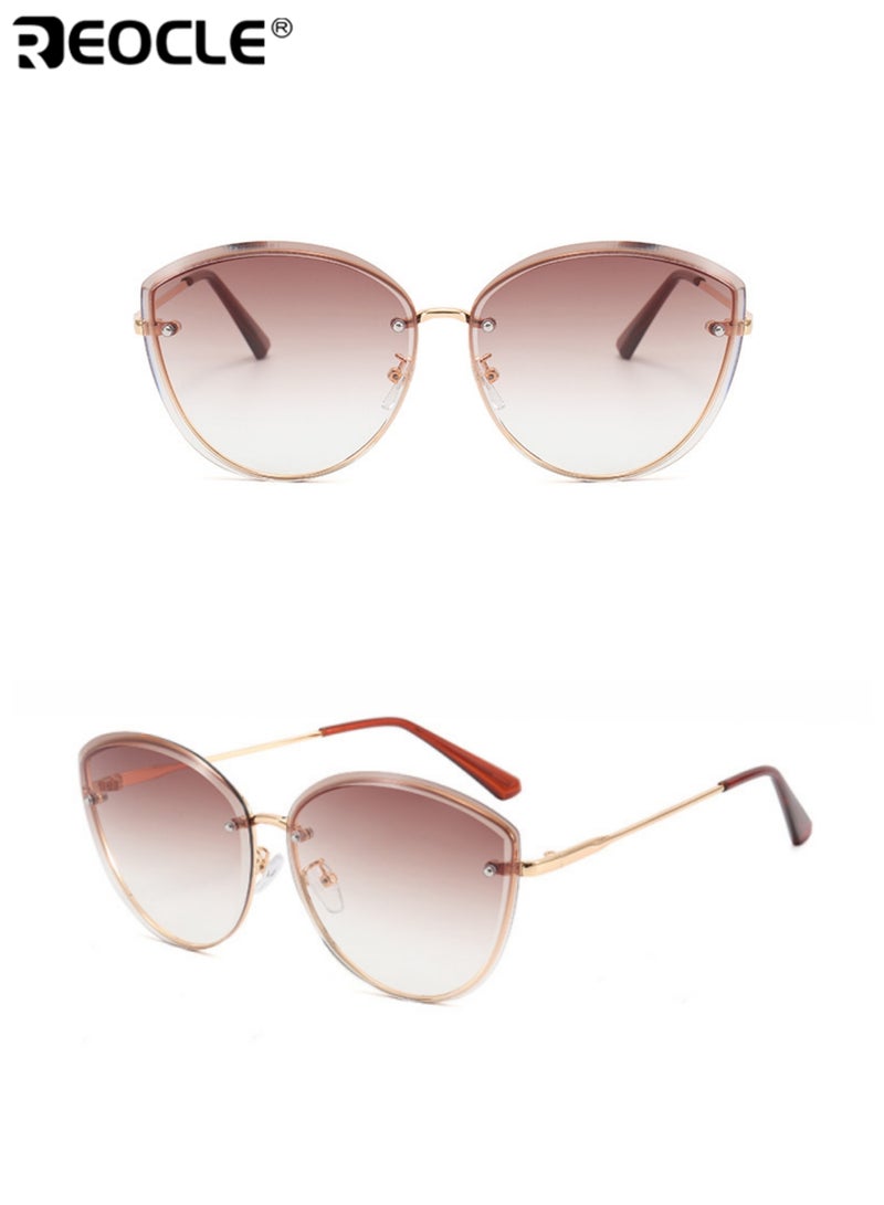 REOCLE Women's Fashion Glasses with Irregular Trimmed Lenses Oversized Cat Eye Design Luxury Show Style Decorative Eyewear for Daily and Special Occasions - Image 2