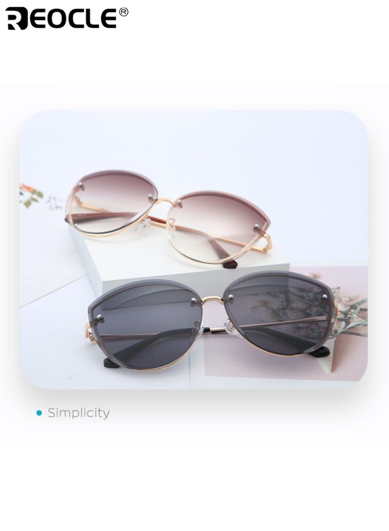 REOCLE Women's Fashion Glasses with Irregular Trimmed Lenses Oversized Cat Eye Design Luxury Show Style Decorative Eyewear for Daily and Special Occasions - Image 5