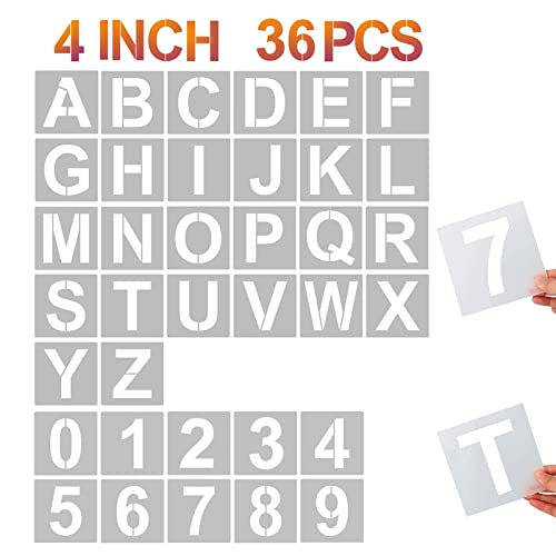 YEAJON 4 Inch Letter Stencils and Numbers, 36 Pcs Alphabet Art Craft Stencil, Reusable Plastic Templates for Wood, Wall, Fabric, Rock, Signage (4 Inch) - Image 1