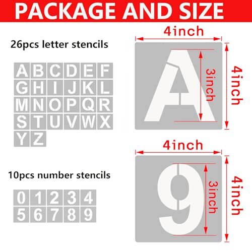 YEAJON 4 Inch Letter Stencils and Numbers, 36 Pcs Alphabet Art Craft Stencil, Reusable Plastic Templates for Wood, Wall, Fabric, Rock, Signage (4 Inch) - Image 2