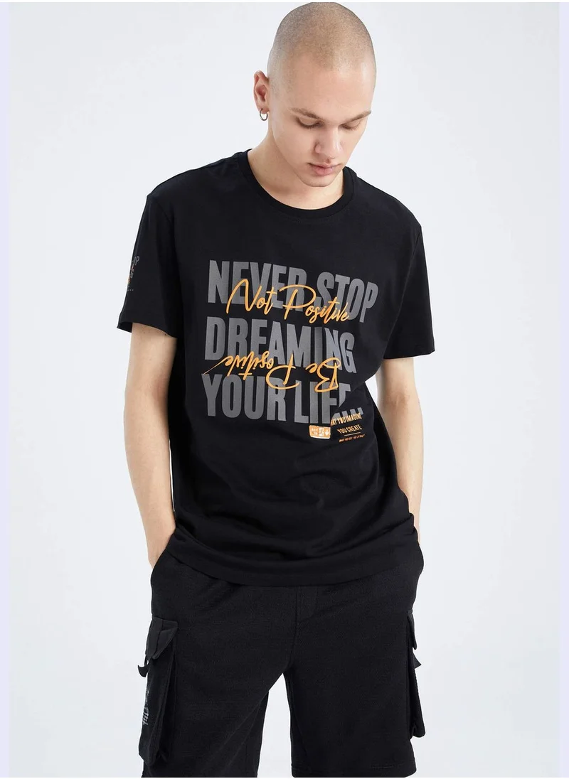 DeFacto Lon Fit Short Sleeve Slogan Print T-Shirt