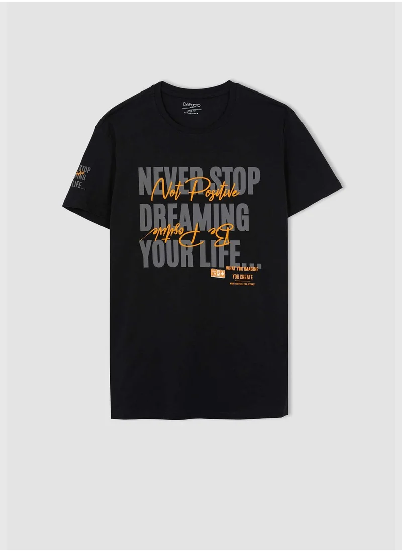 DeFacto Lon Fit Short Sleeve Slogan Print T-Shirt