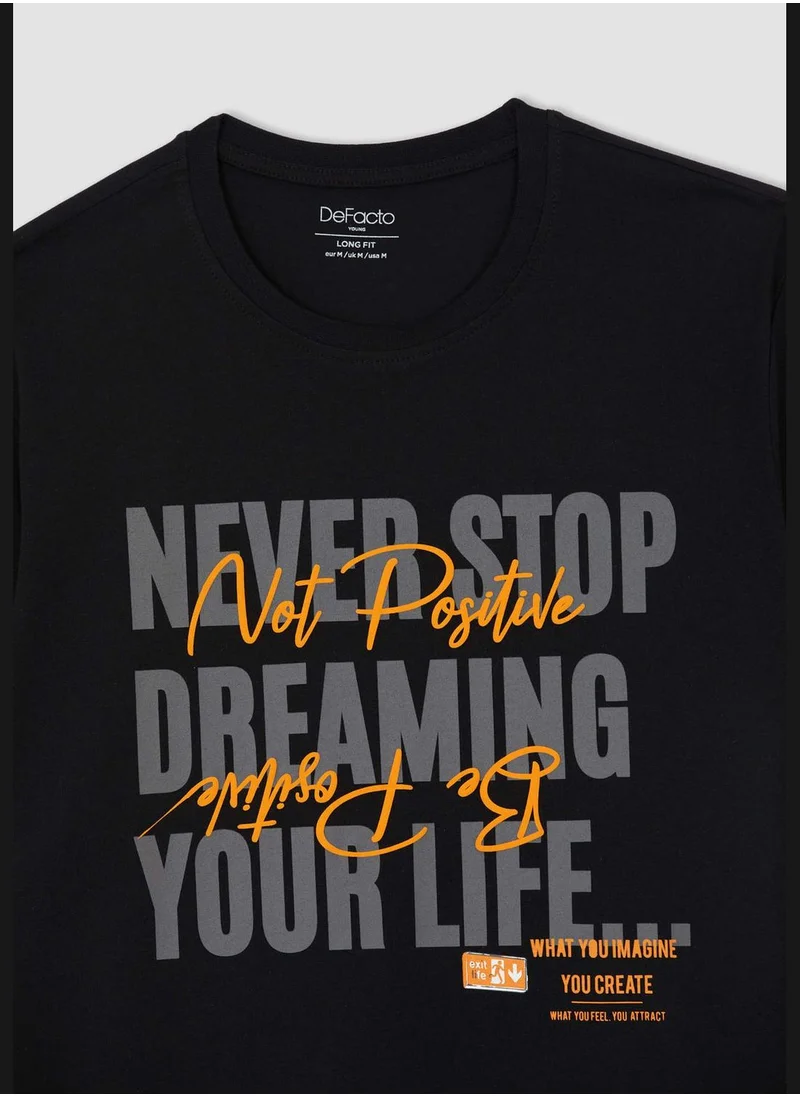 DeFacto Lon Fit Short Sleeve Slogan Print T-Shirt