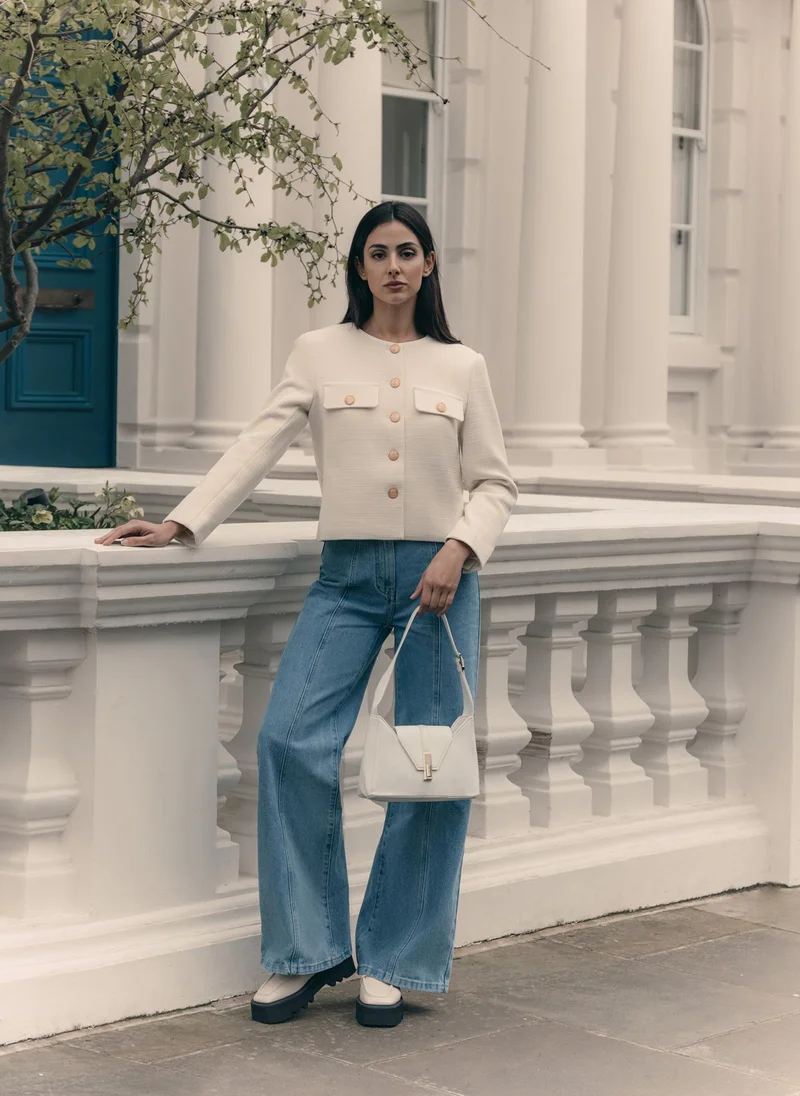Lichi Straight jacket from textured fabric