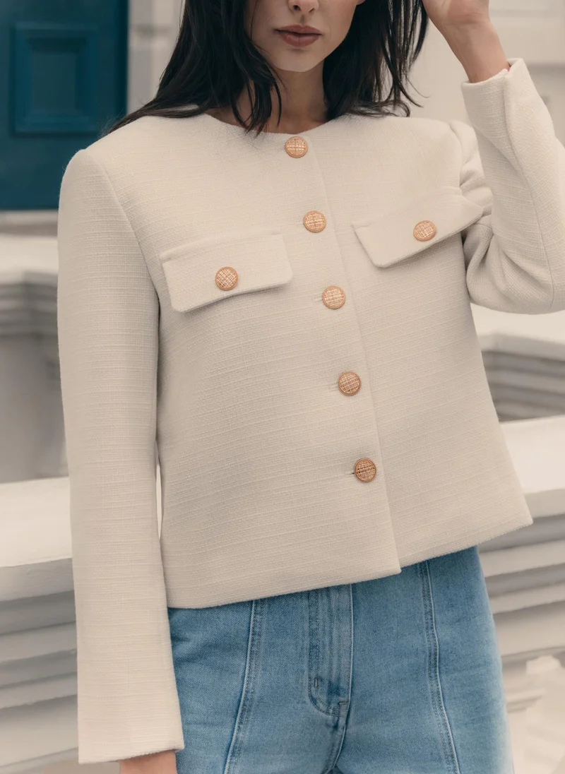 Lichi Straight jacket from textured fabric